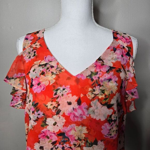 Cabi Red Floral Blouse Small - Picture 2 of 7